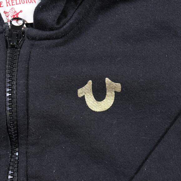 True Religion Hoodie Toddler 24M Black Zip Up Gold Logo Buddha Back - Picture 4 of 7